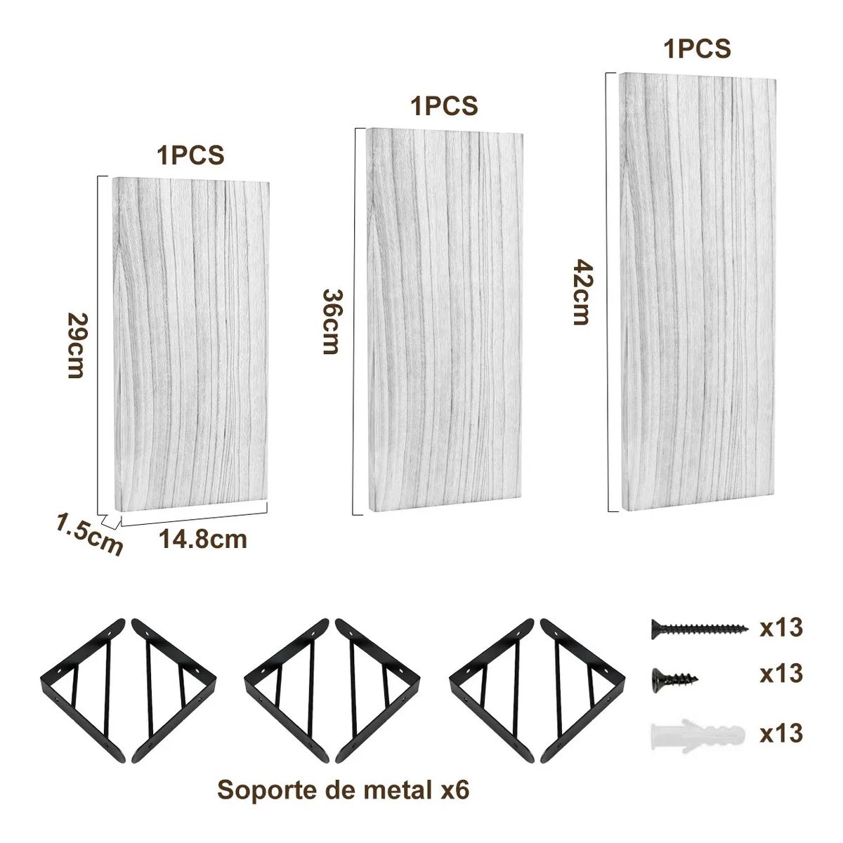 Repisas Flotantes De Madera Multipropósito Kit X3 Colores Color Gris, marca GENERICO - Foto Principal