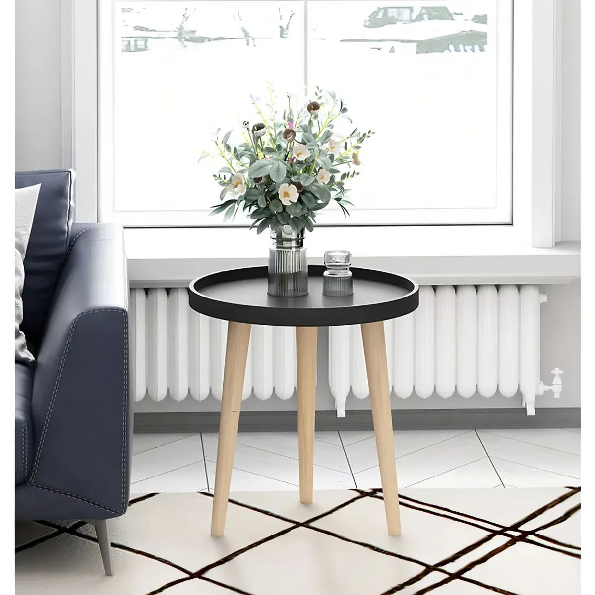 GENERICO - Mesa Redonda De Madera Estilo Moderno 40cm Color Negro