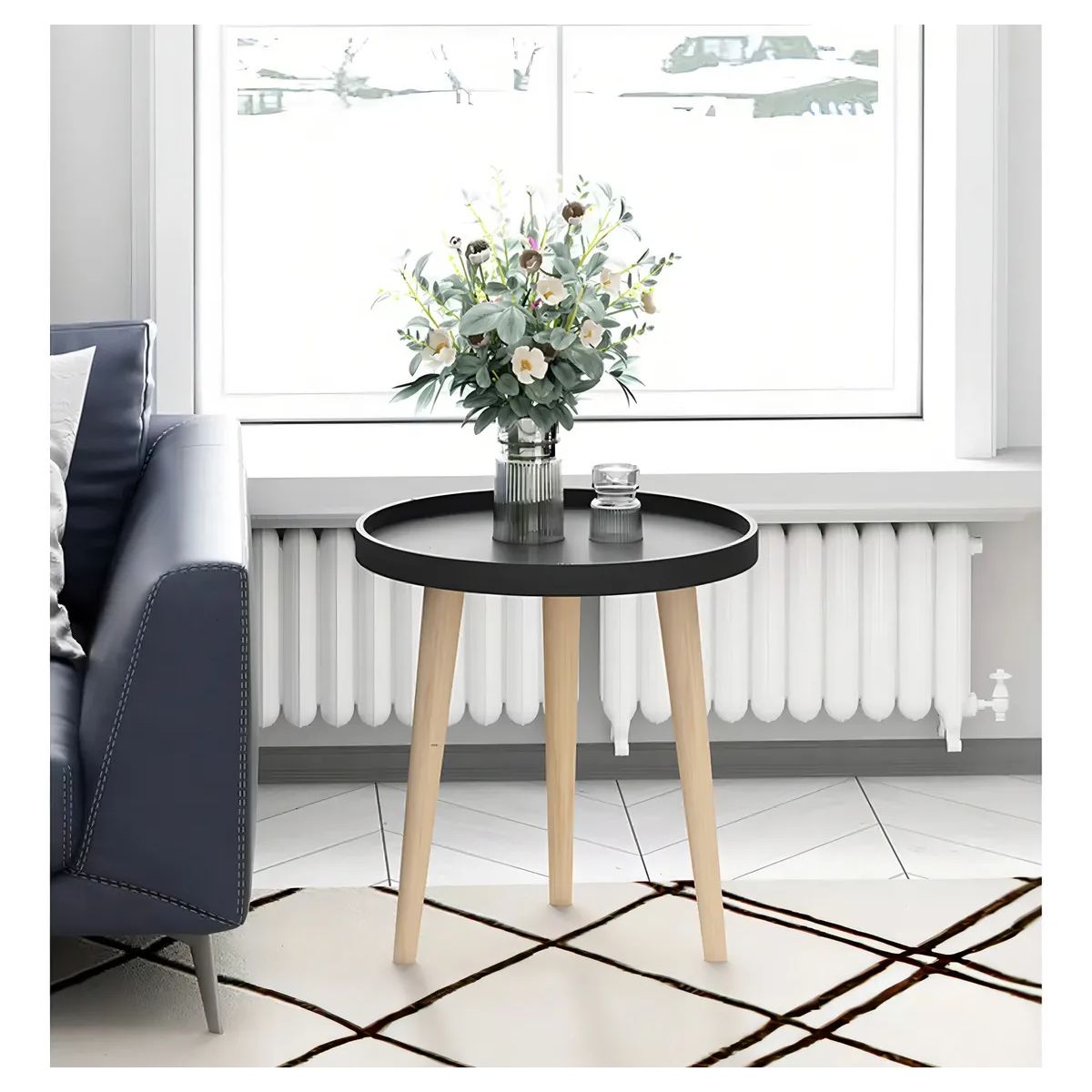 GENERICO - Mesa Redonda De Madera Estilo Moderno 40cm Color Negro