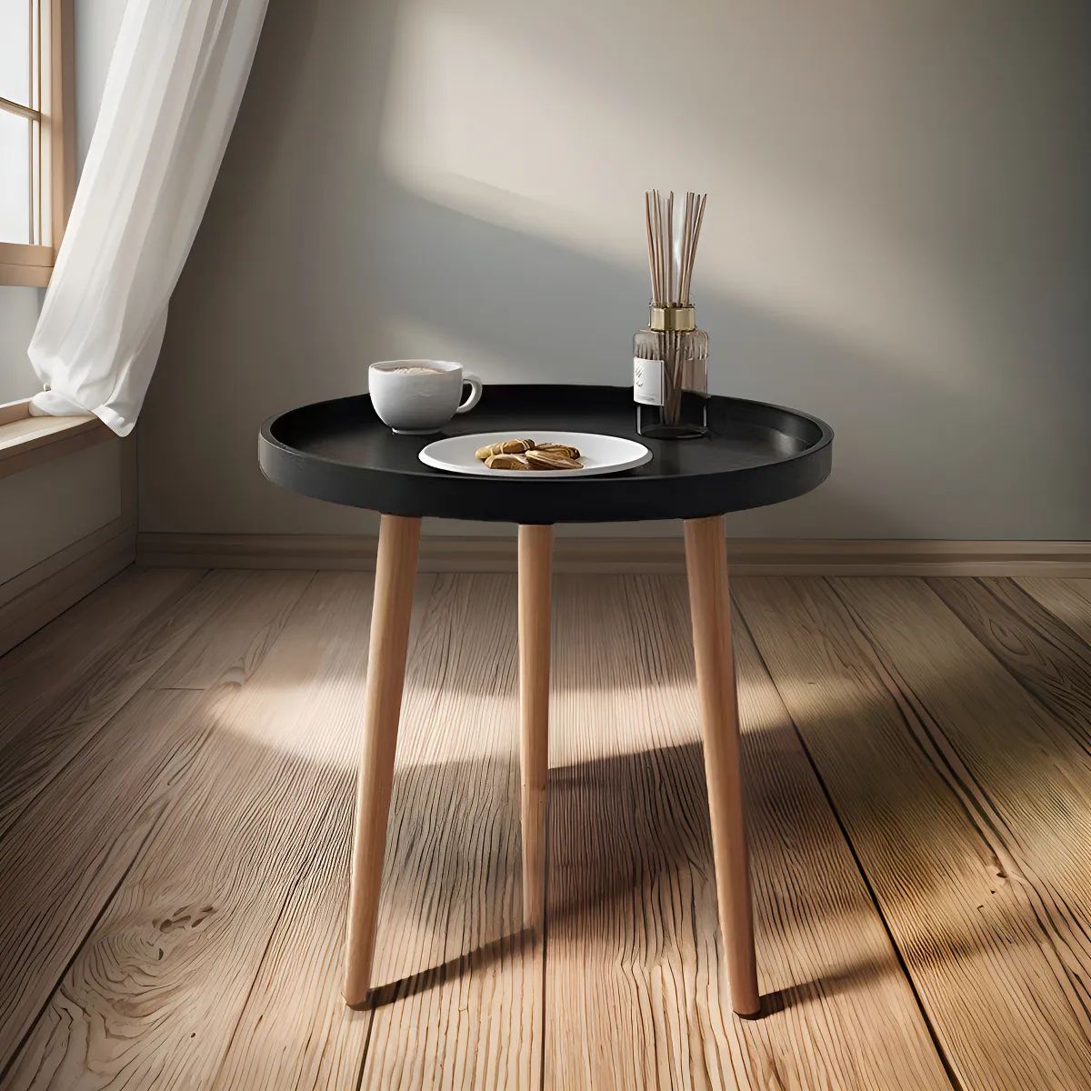 GENERICO - Mesa Redonda De Madera Estilo Moderno 40cm Color Negro