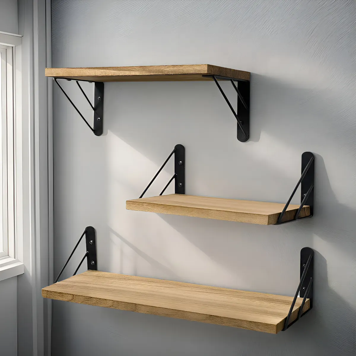 GENERICO - Repisas Flotantes De Madera Multipropósito Kit X3 Colores Color Marrón Claro