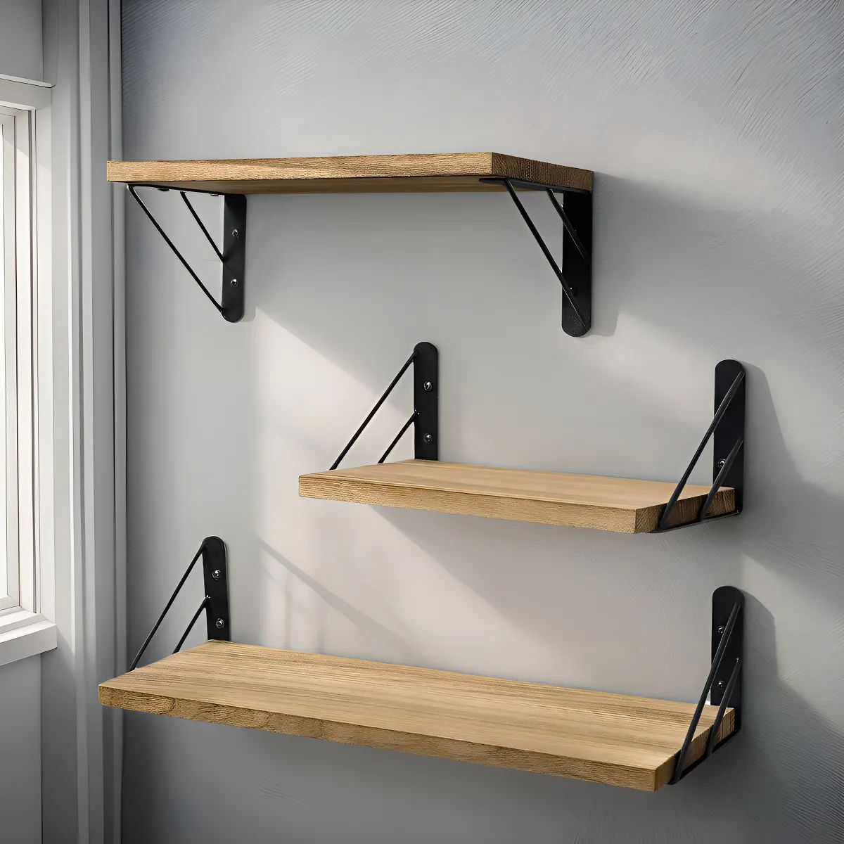 GENERICO - Repisas Flotantes De Madera Multipropósito Kit X3 Colores Color Marrón Claro