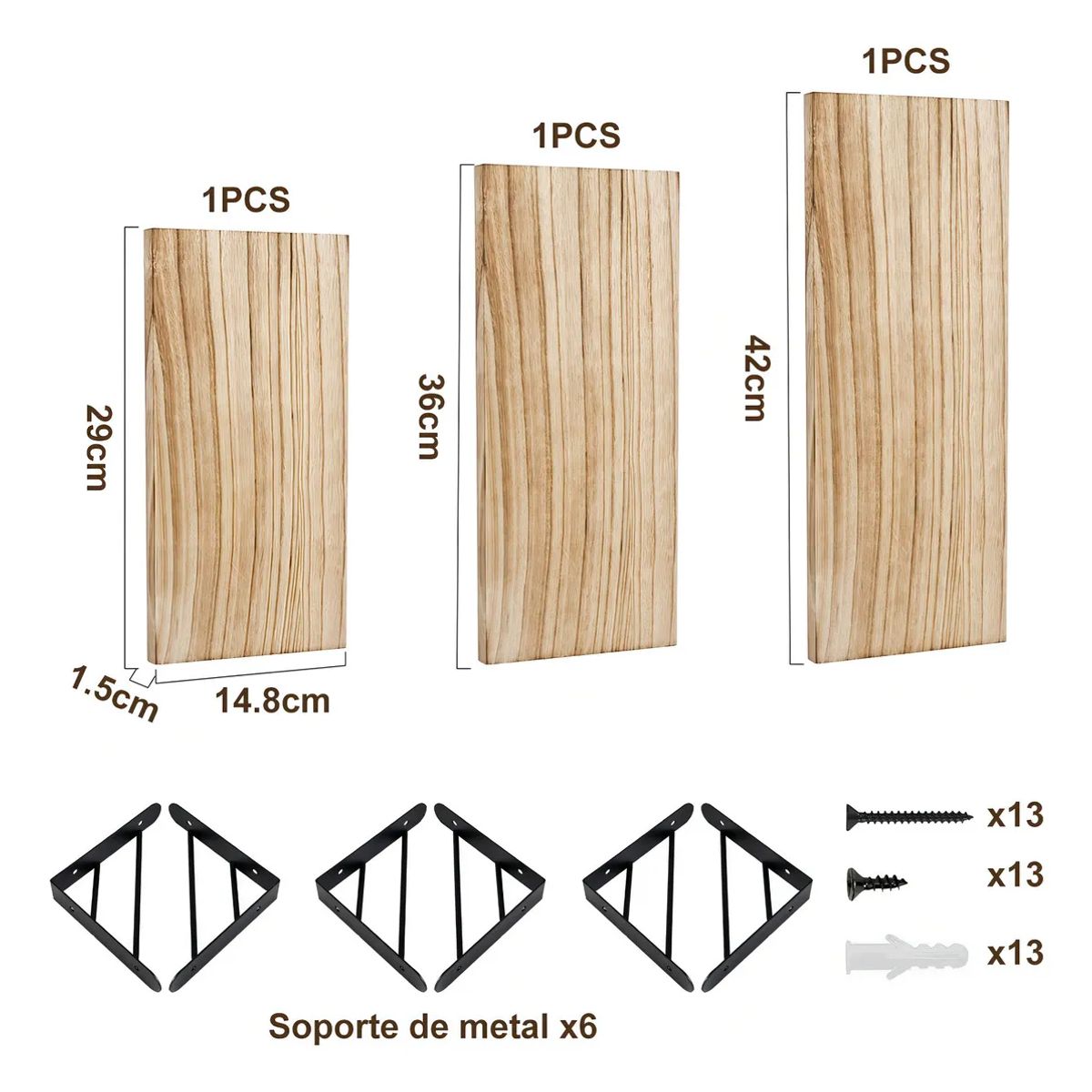 GENERICO - Repisas Flotantes De Madera Multipropósito Kit X3 Colores Color Marrón Claro