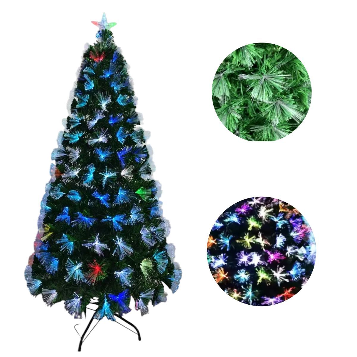 GENERICO - Arbol De Navidad Frondoso Con Luz Fibra Óptica 180 cm Multicolor