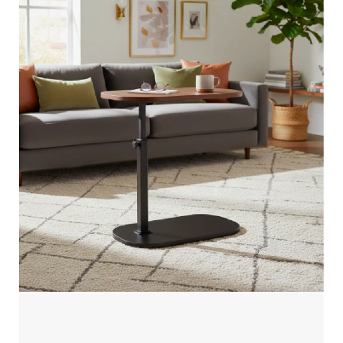 GENERICO - Mesa Auxiliar En Forma De C De Altura Ajustable Giratoria Marrón