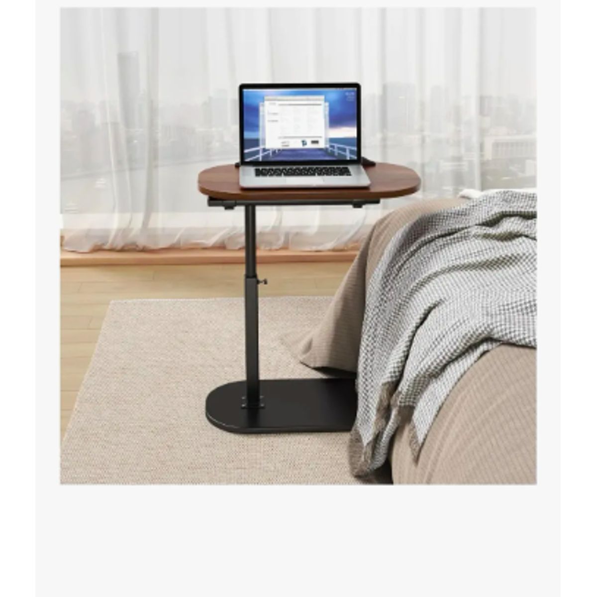 GENERICO - Mesa Auxiliar En Forma De C De Altura Ajustable Giratoria Marrón