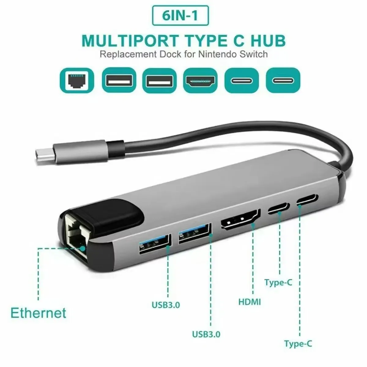 BLUEDREAMER - Hub HDMI Adaptador Multipuerto 6 en 1 Para Macbook Windows
