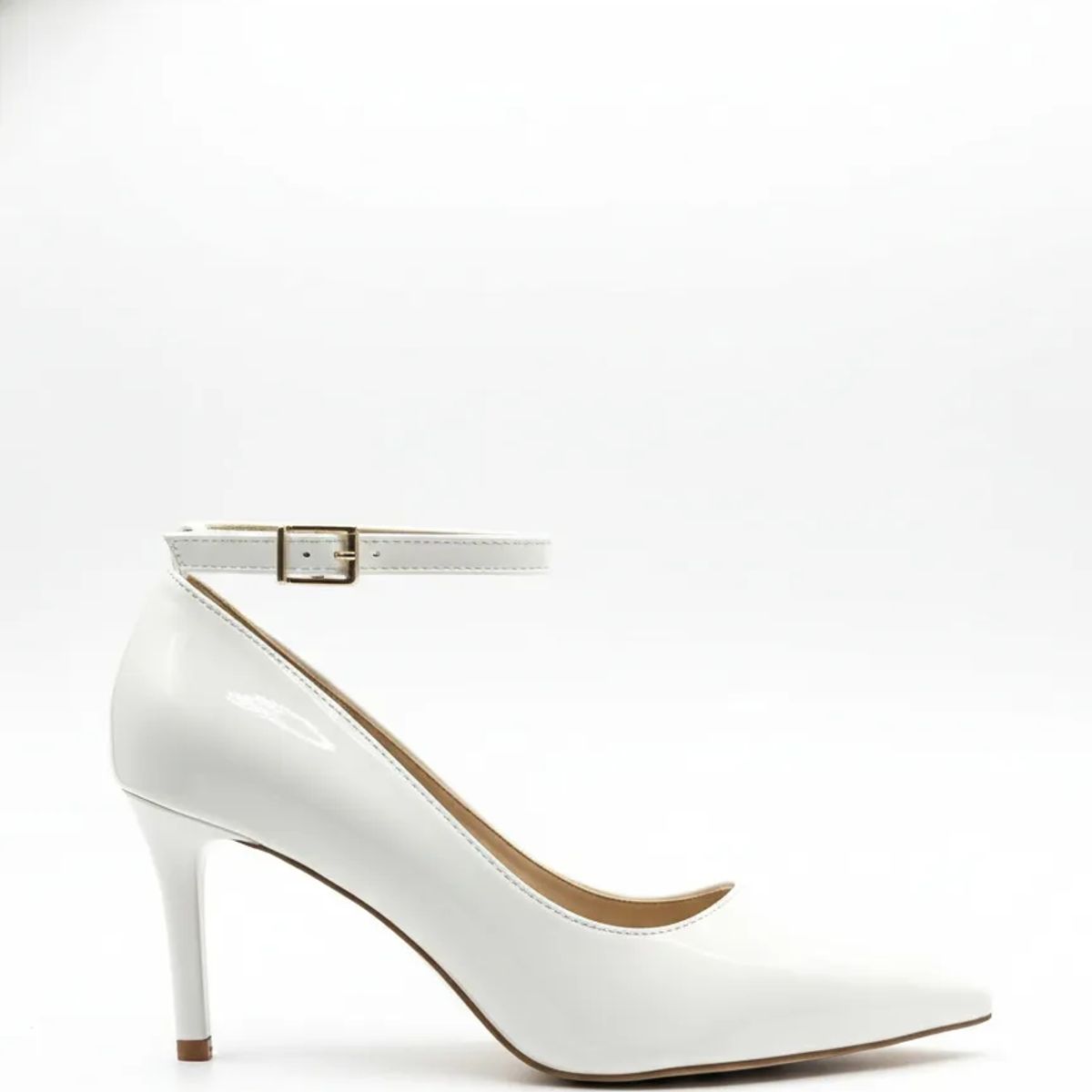 BOVINITA - Stiletto Blanco Tacon Alto Charol Mujer Pulsera Elegante