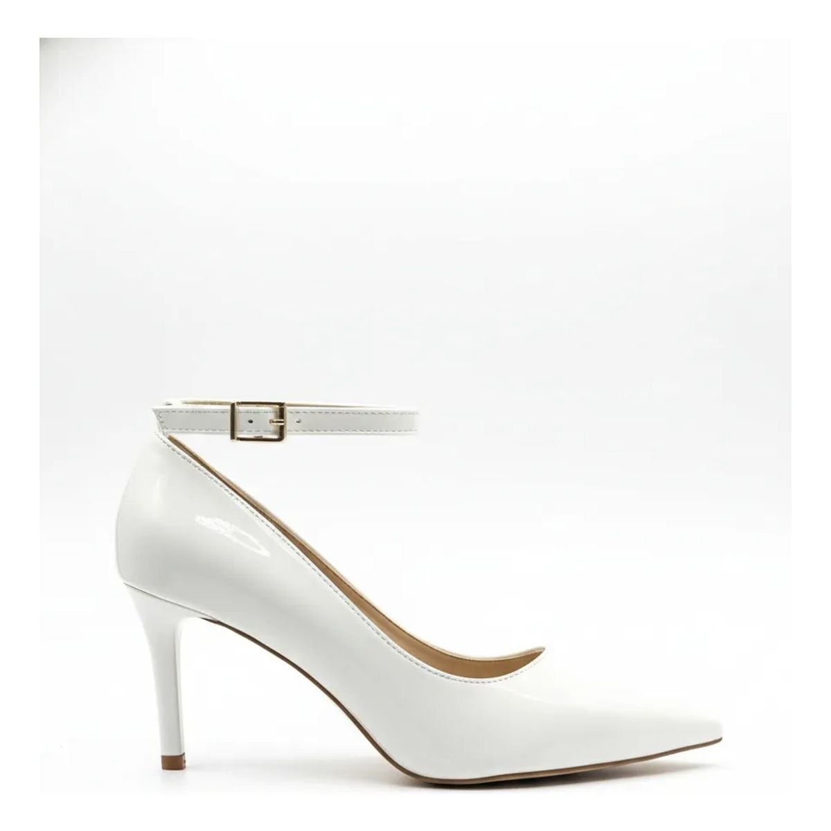 BOVINITA - Stiletto Blanco Tacon Alto Charol Mujer Pulsera Elegante