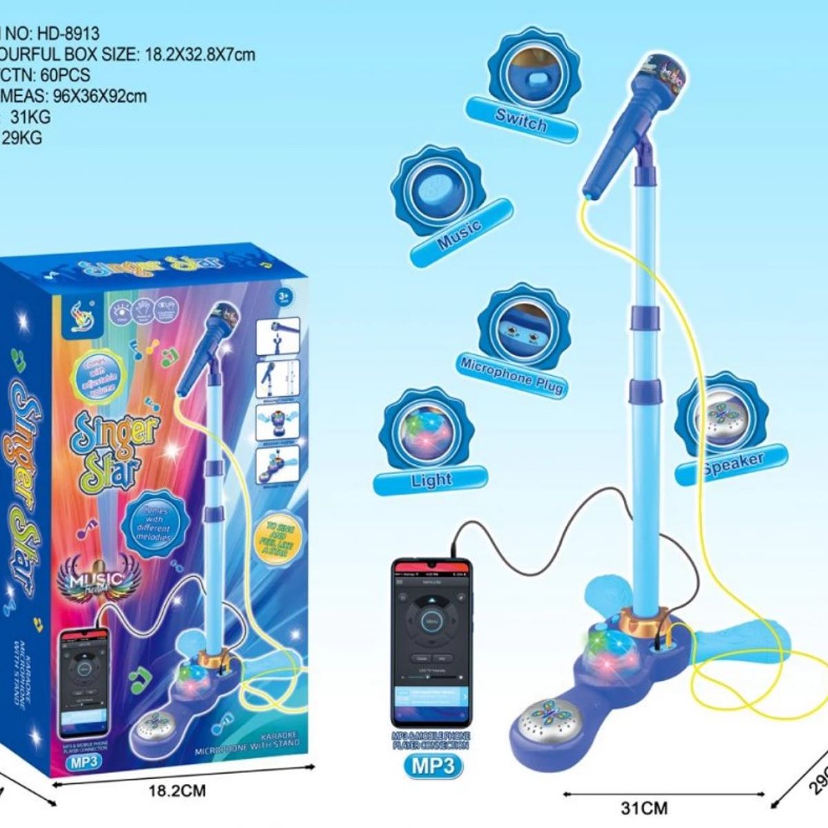 GENERICO - Micrófono Karaoke Infantil Simple con Luces Azul