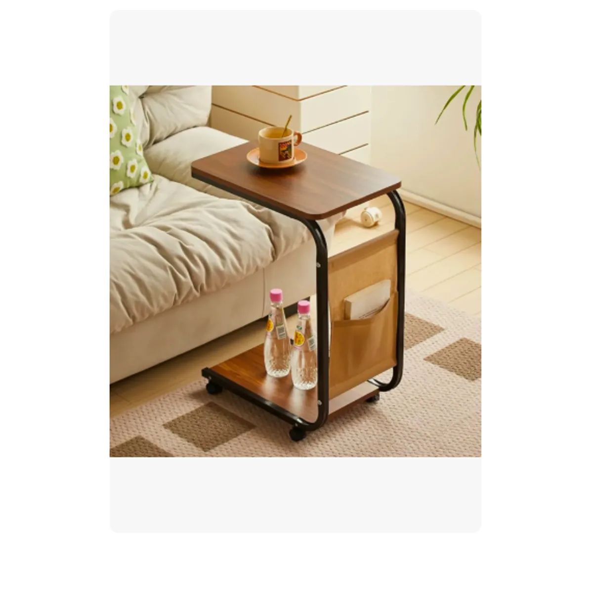 GENERICO - Mesa Auxiliar 2 Niveles Con Ruedas Para Sala Sofa Y Cama Marrón