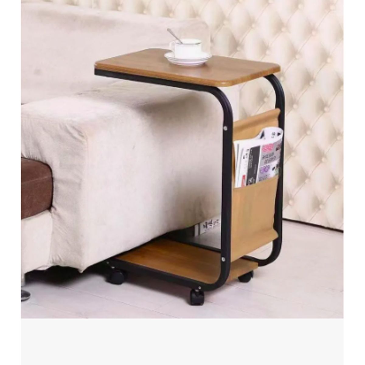 GENERICO - Mesa Auxiliar 2 Niveles Con Ruedas Para Sala Sofa Y Cama Marrón