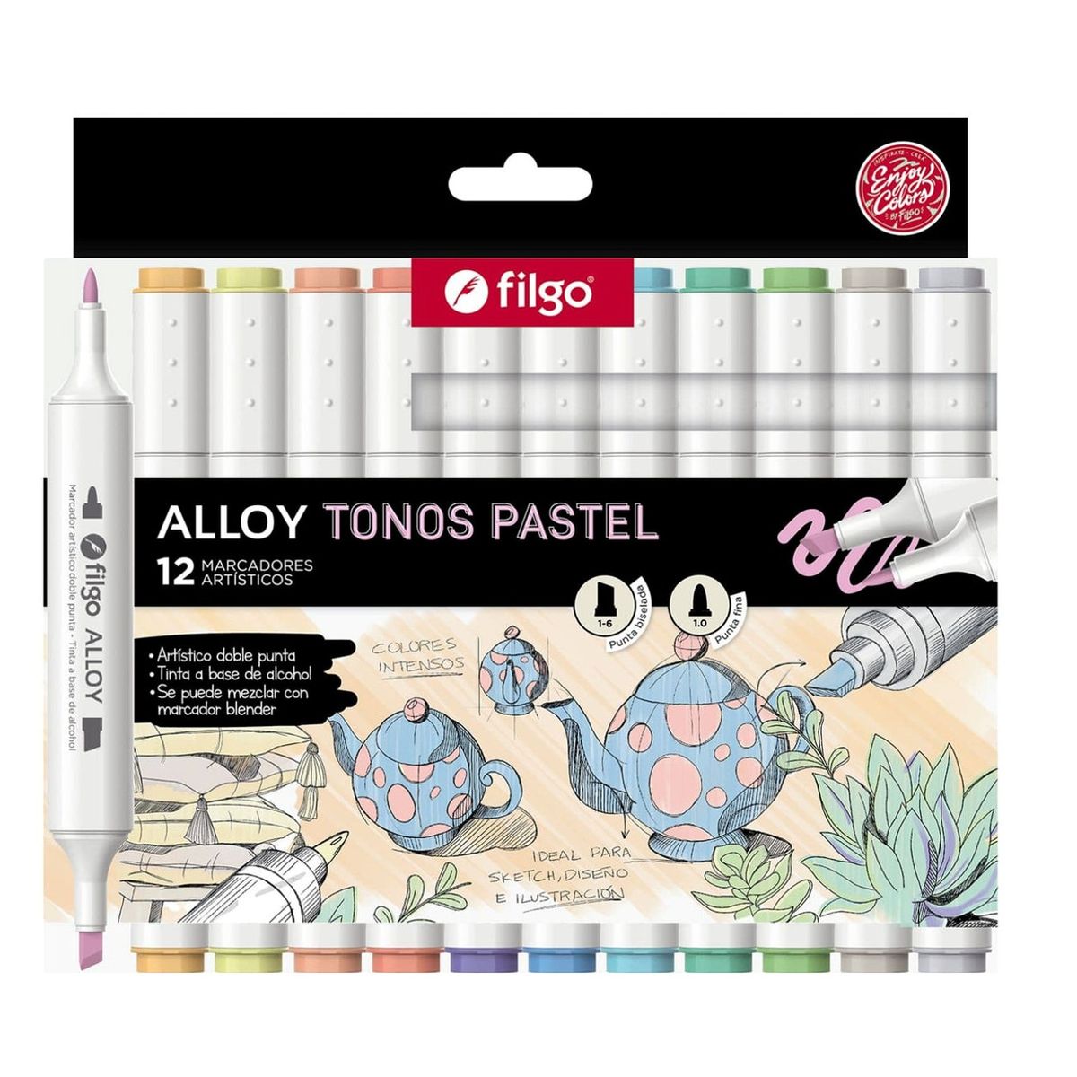FILGO - Marcadores Filgo Alloy tonos pasteles - 12 colores