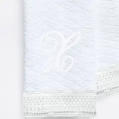 NINA HERRERA - Toalla de Visita Piqué Rombos Letra X Blanco