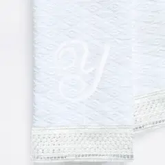 NINA HERRERA - Toalla de Visita Piqué Rombos Letra Y Blanco