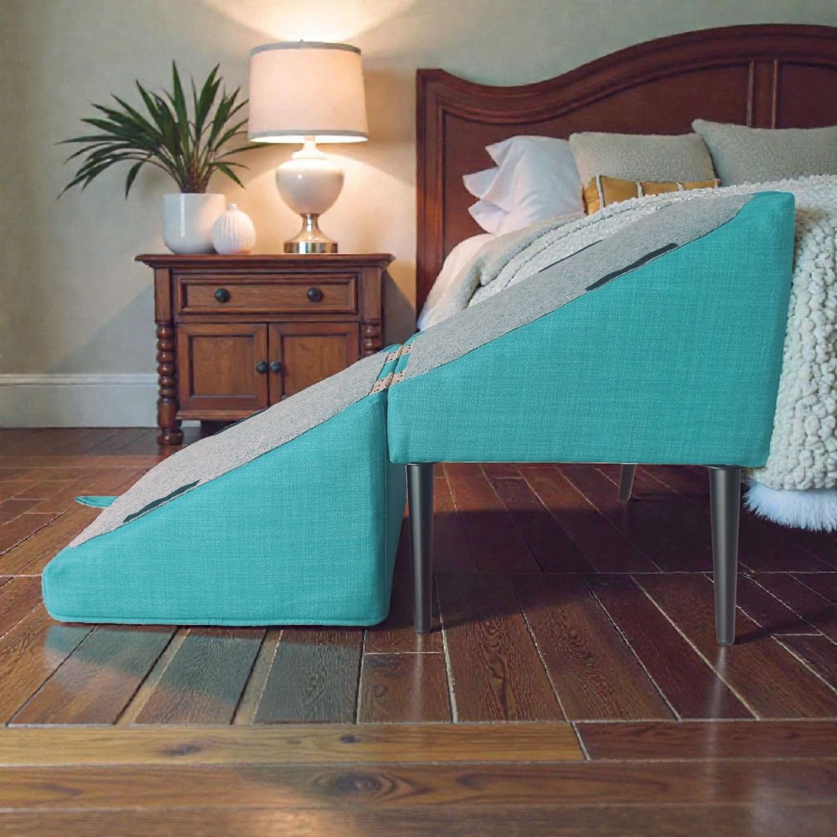 MANUFACTURAS P&M - RAMPA PARA PERROS RAZA PEQUEÑA TURQUESA 41 X 41 X 51 ALTO