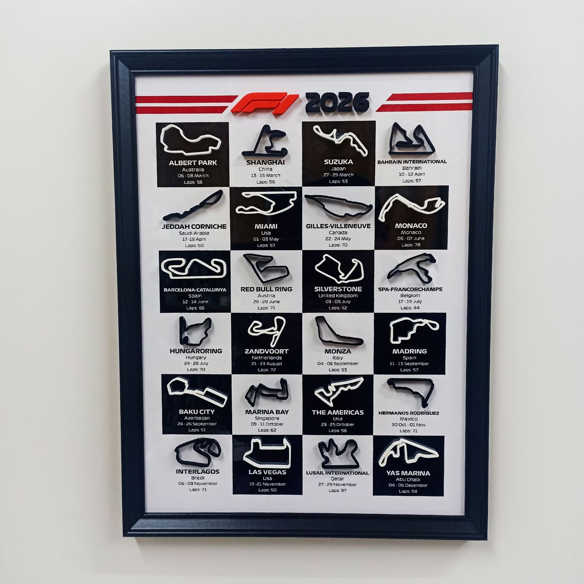 GENERICO - Cuadro calendario 2026 Formula 1 + impresión 3D