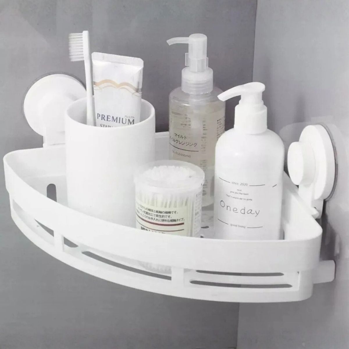 BATHLUX - Organizador Bathlux Para Baño Con Ventosa Succión Fuerte 4KG Estante Esquinero Sin Taladro