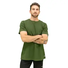 KONKO ACTIVE - Polera Perfect lisa manga corta verde militar algodón hombre Konko