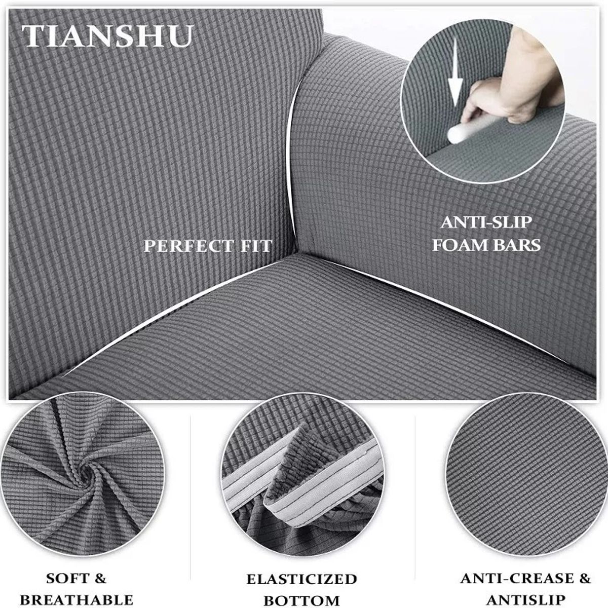GENERICO - FUNDA TELA CUADRILLE PARA SILLON TIPO L 2 PIEZA GRIS  RS