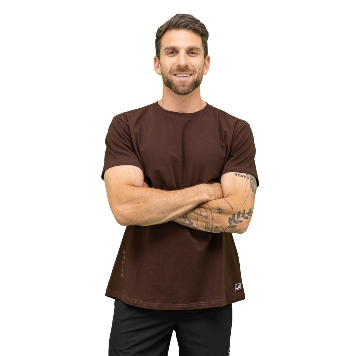 KONKO ACTIVE - Polera Perfect lisa manga corta cafe algodón hombre Konko