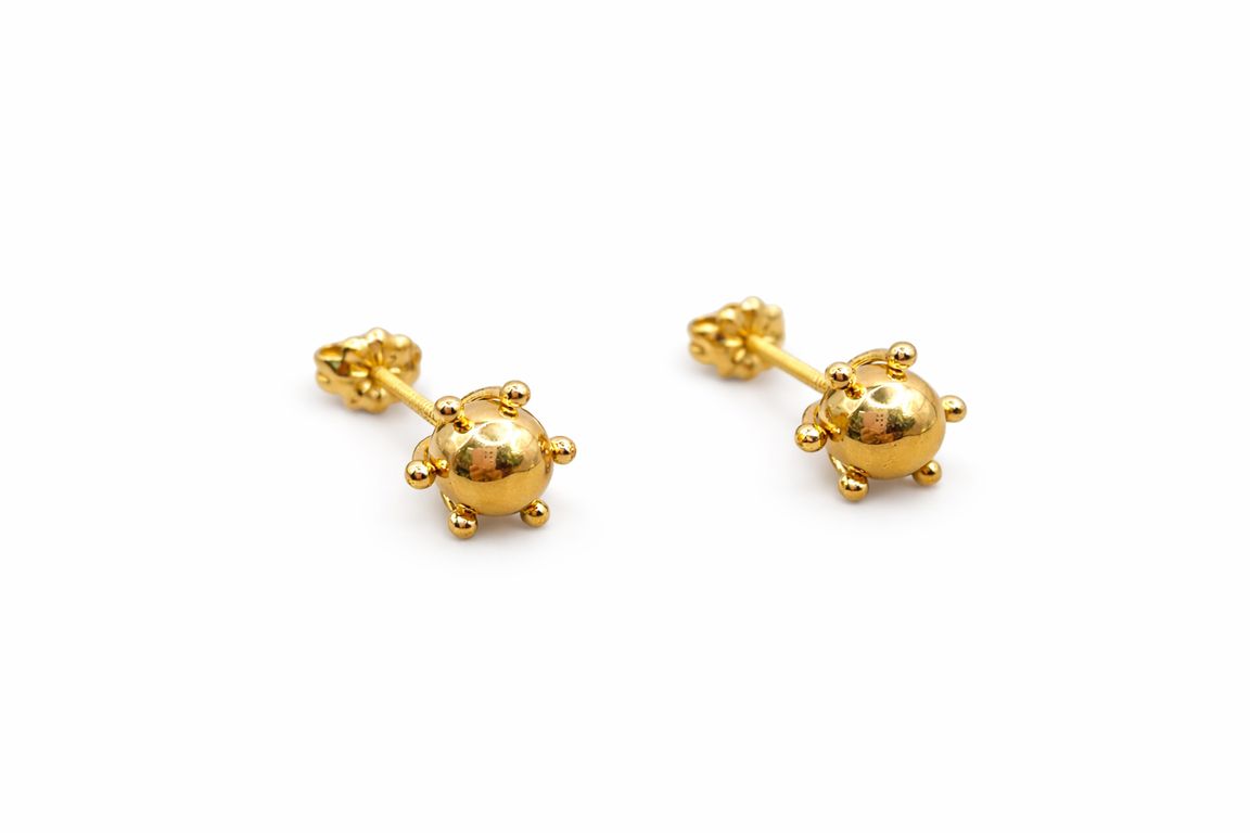 Aros Bolita Pistilo 9mm No6 Oro 18K Atornillados 3.60gr Mujer Hipoalergenicos