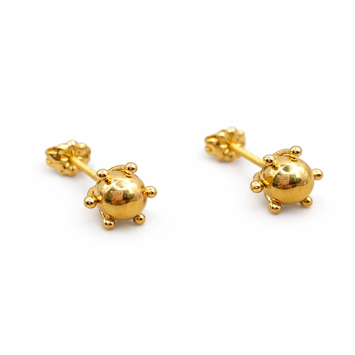 JIREH JOYAS - Aros Bolita Pistilo 9mm Nº6 Oro 18K Atornillados 3.60gr Mujer Hipoalergénicos