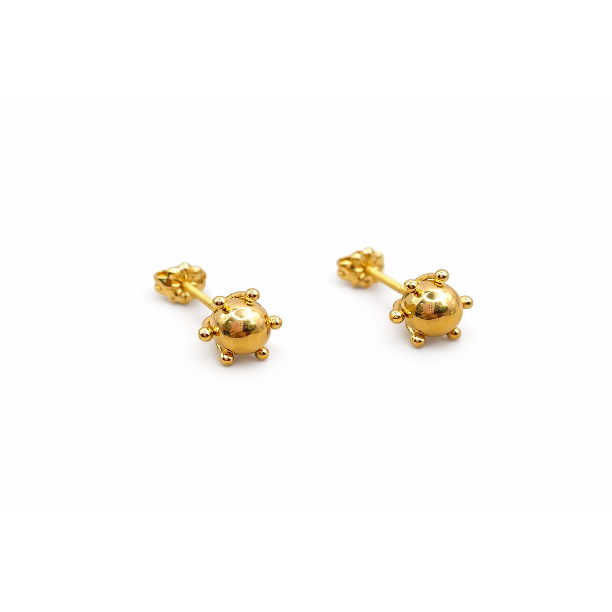 JIREH JOYAS - Aros Bolita Pistilo 9mm Nº6 Oro 18K Atornillados 3.60gr Mujer Hipoalergénicos
