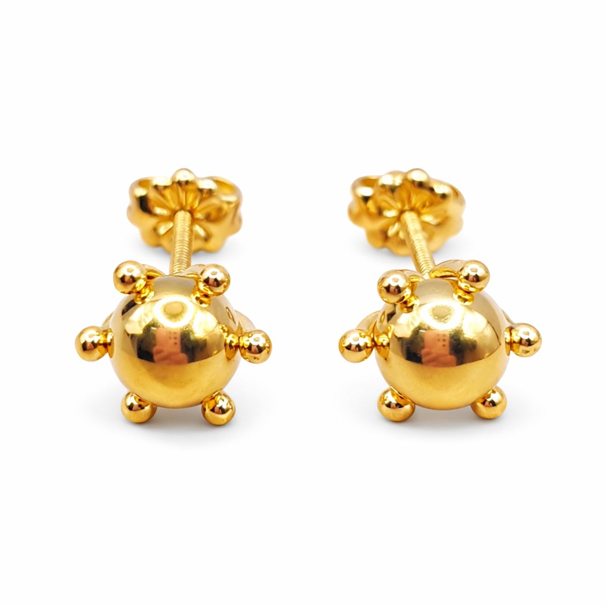 JIREH JOYAS - Aros Bolita Pistilo 9mm Nº6 Oro 18K Atornillados 3.60gr Mujer Hipoalergénicos