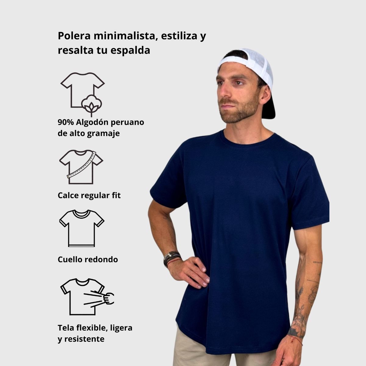 KONKO ACTIVE - Polera Perfect lisa manga corta azul algodón hombre Konko