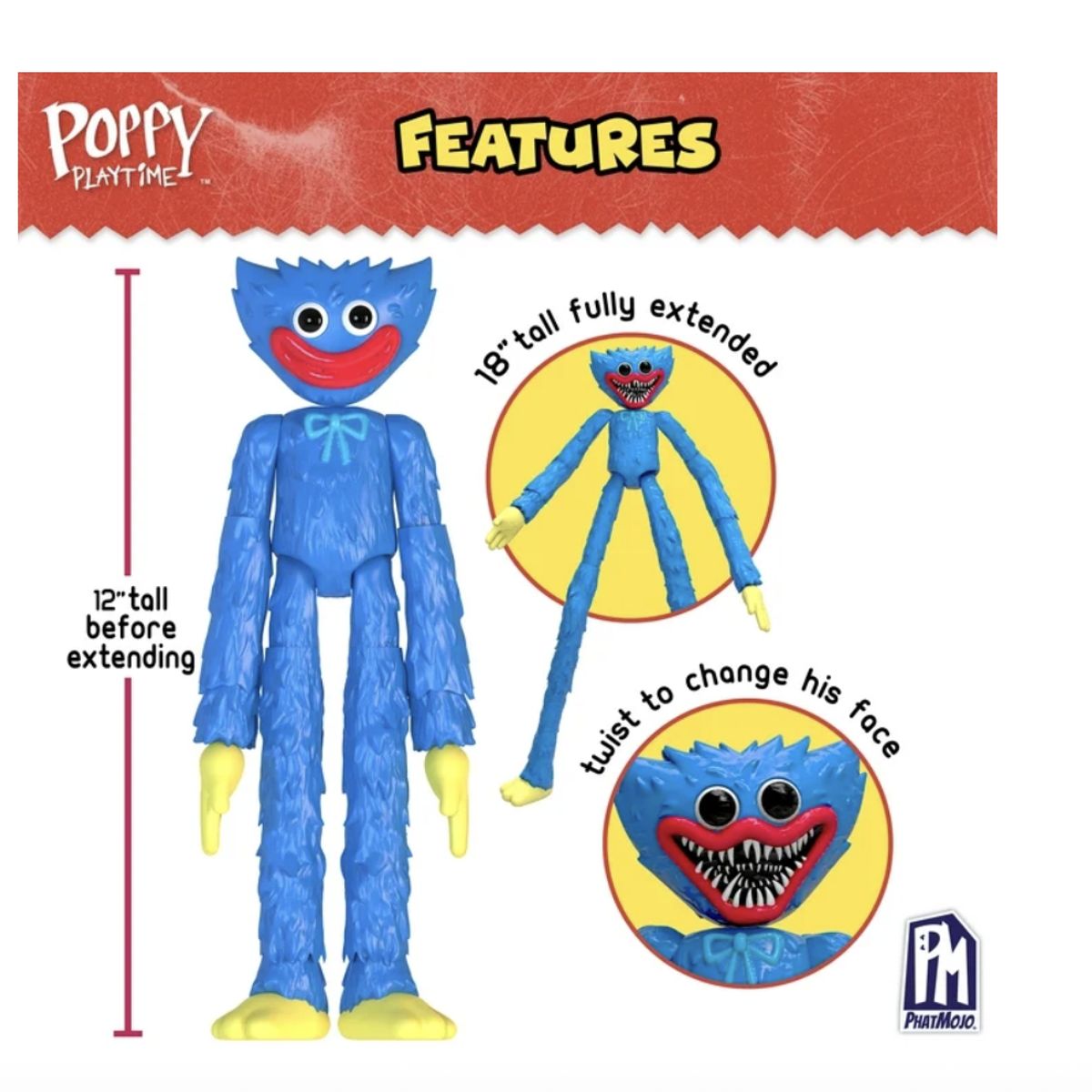 GENERICO - Figura Huggy Wuggy 30cm Extensible Cara Cambiable Deluxe