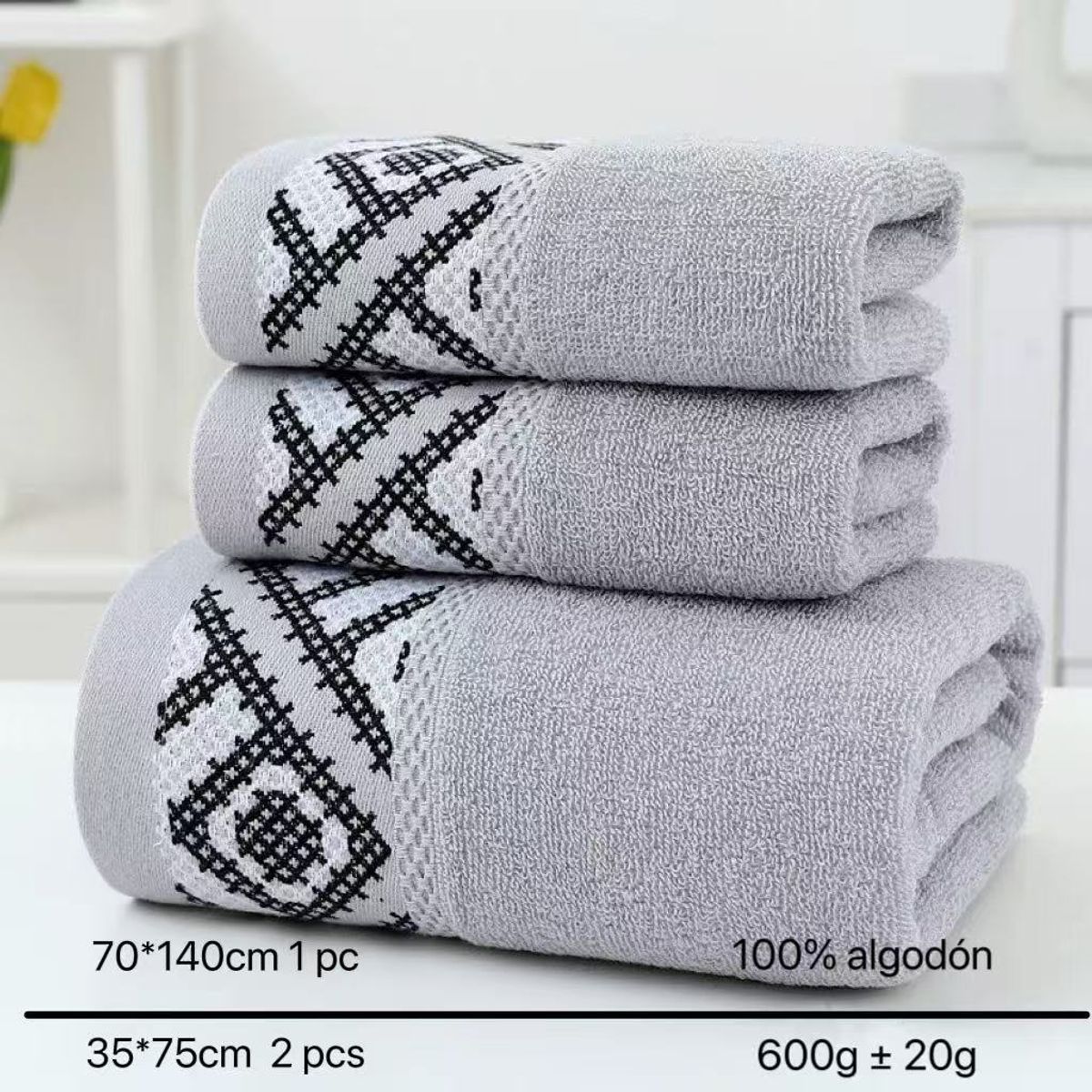 GENERICO - Set 3 Toallas de baño - Cuerpo y Manos 100% algodón