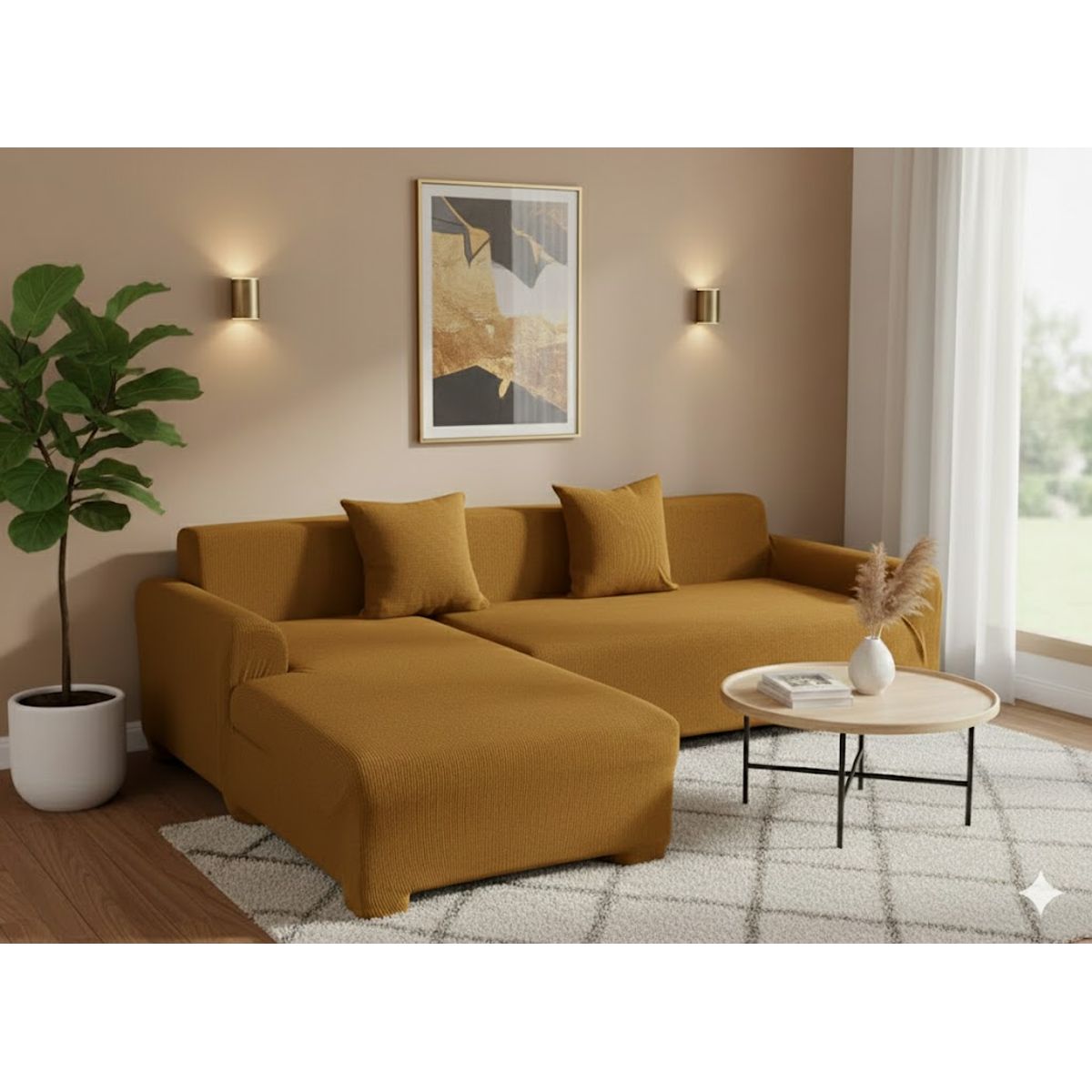 GENERICO - FUNDA TELA CUADRILLE PARA SILLON TIPO L 2 PIEZA  MOSTAZA RS