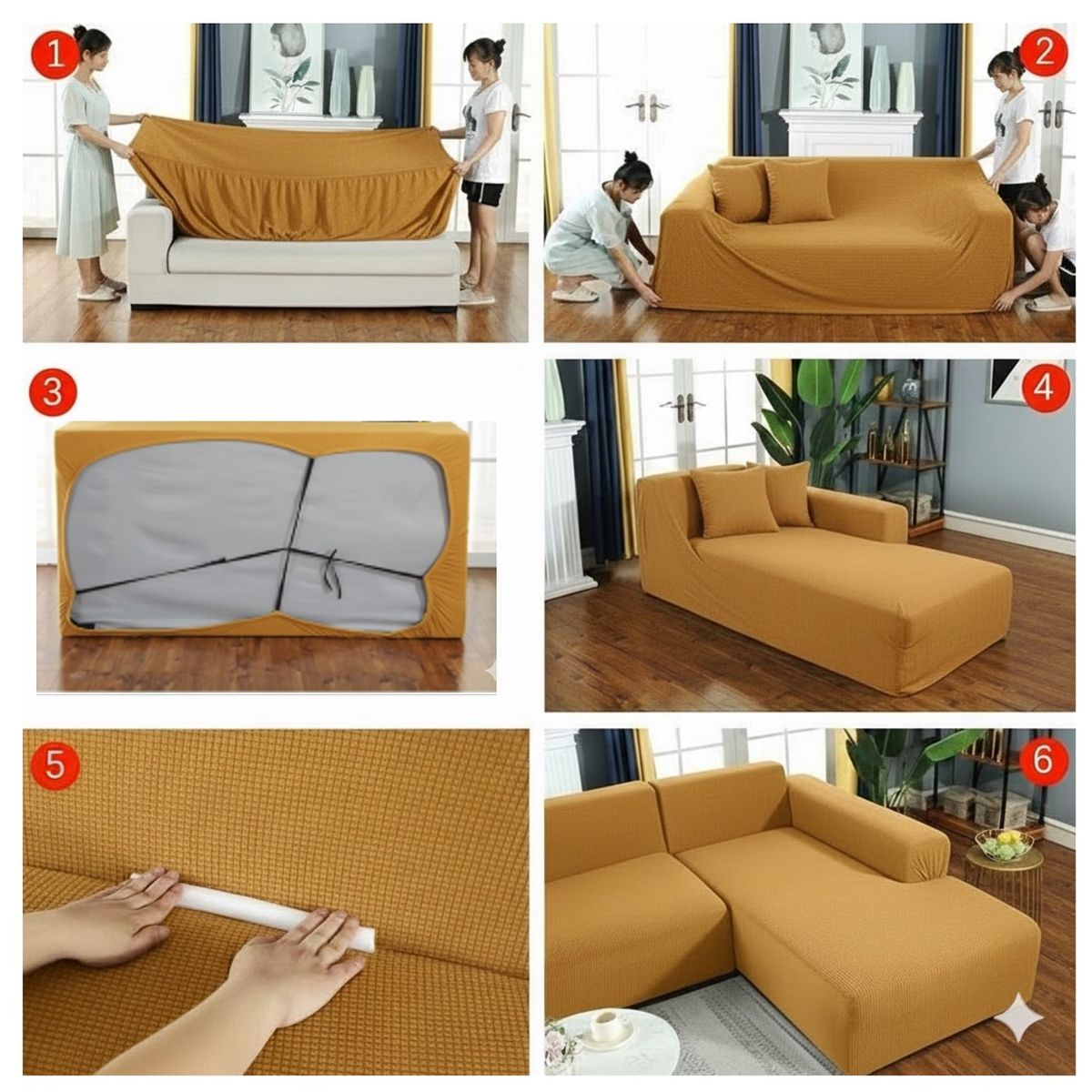 GENERICO - FUNDA TELA CUADRILLE PARA SILLON TIPO L 2 PIEZA  MOSTAZA RS