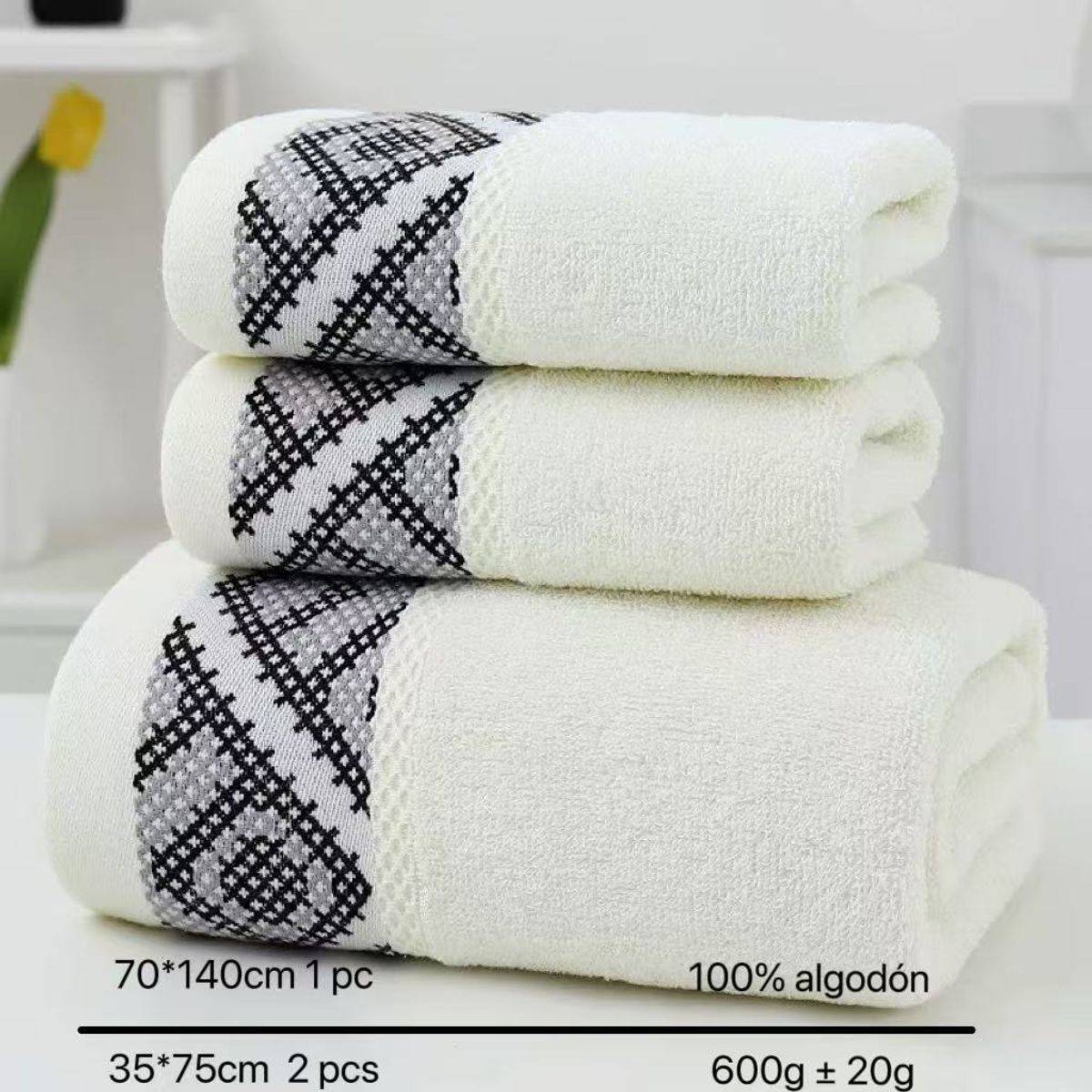 GENERICO - Set 3 Toallas de baño - Cuerpo y Manos 100% algodón