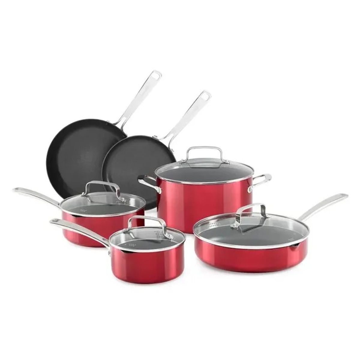 MOVI - Bateria De Cocina 11 Piezas Antiadherente Aluminio Granito C Rojo