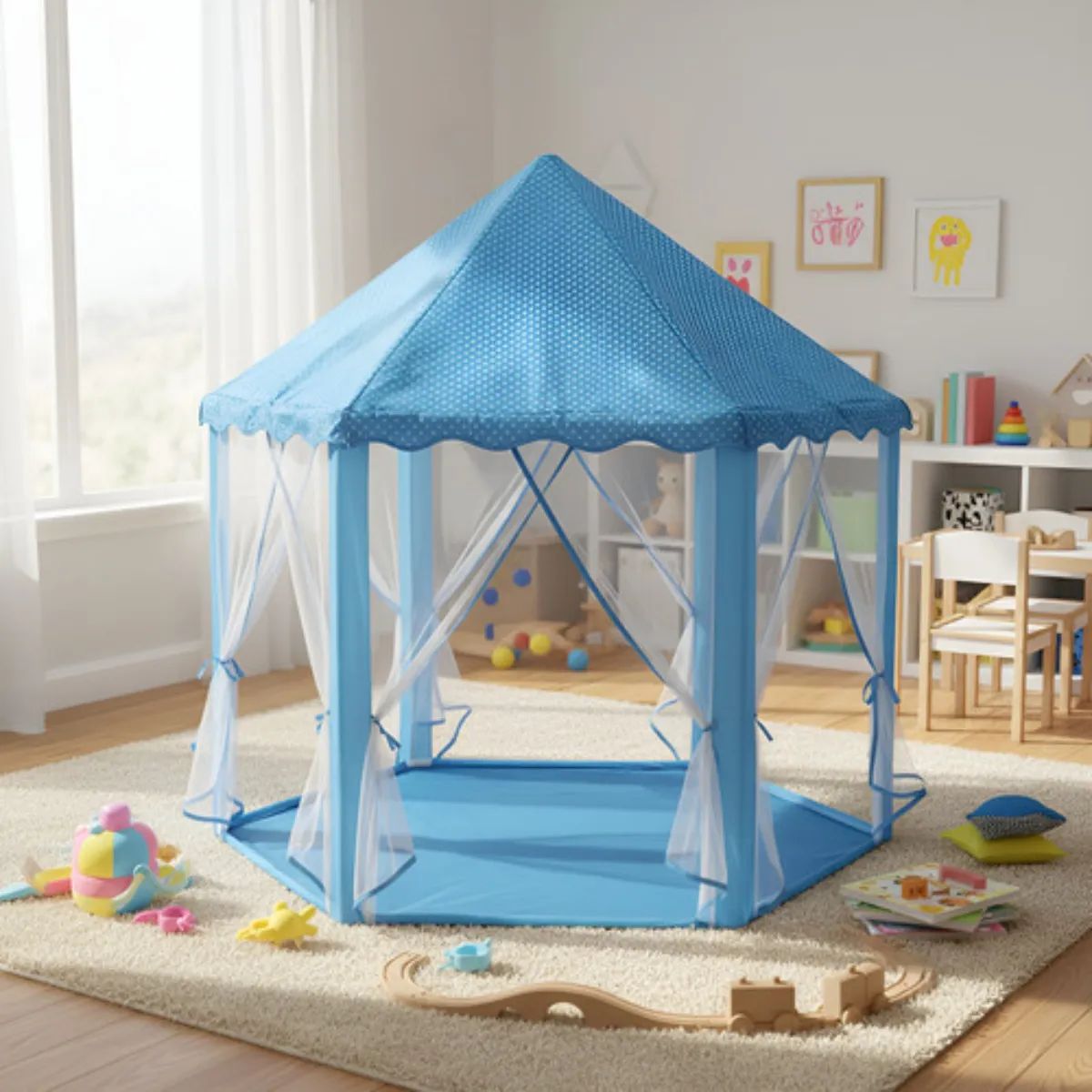 GENERICO - Carpa Castillo Infantil Hexagonal Color Azul Para Niñas
