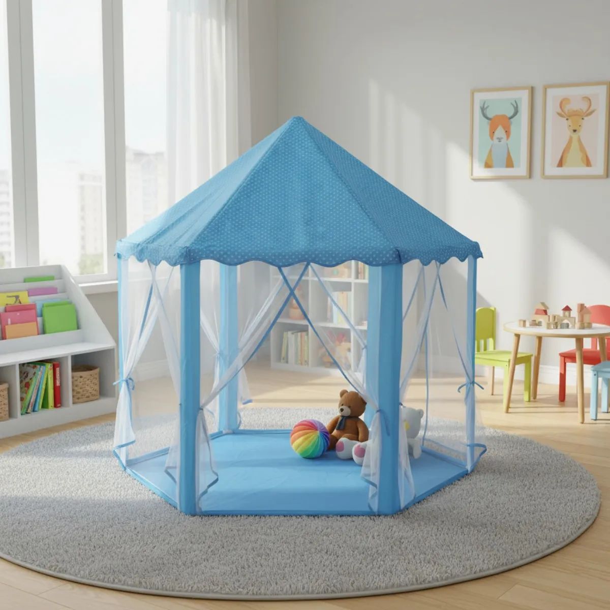 GENERICO - Carpa Castillo Infantil Hexagonal Color Azul Para Niñas