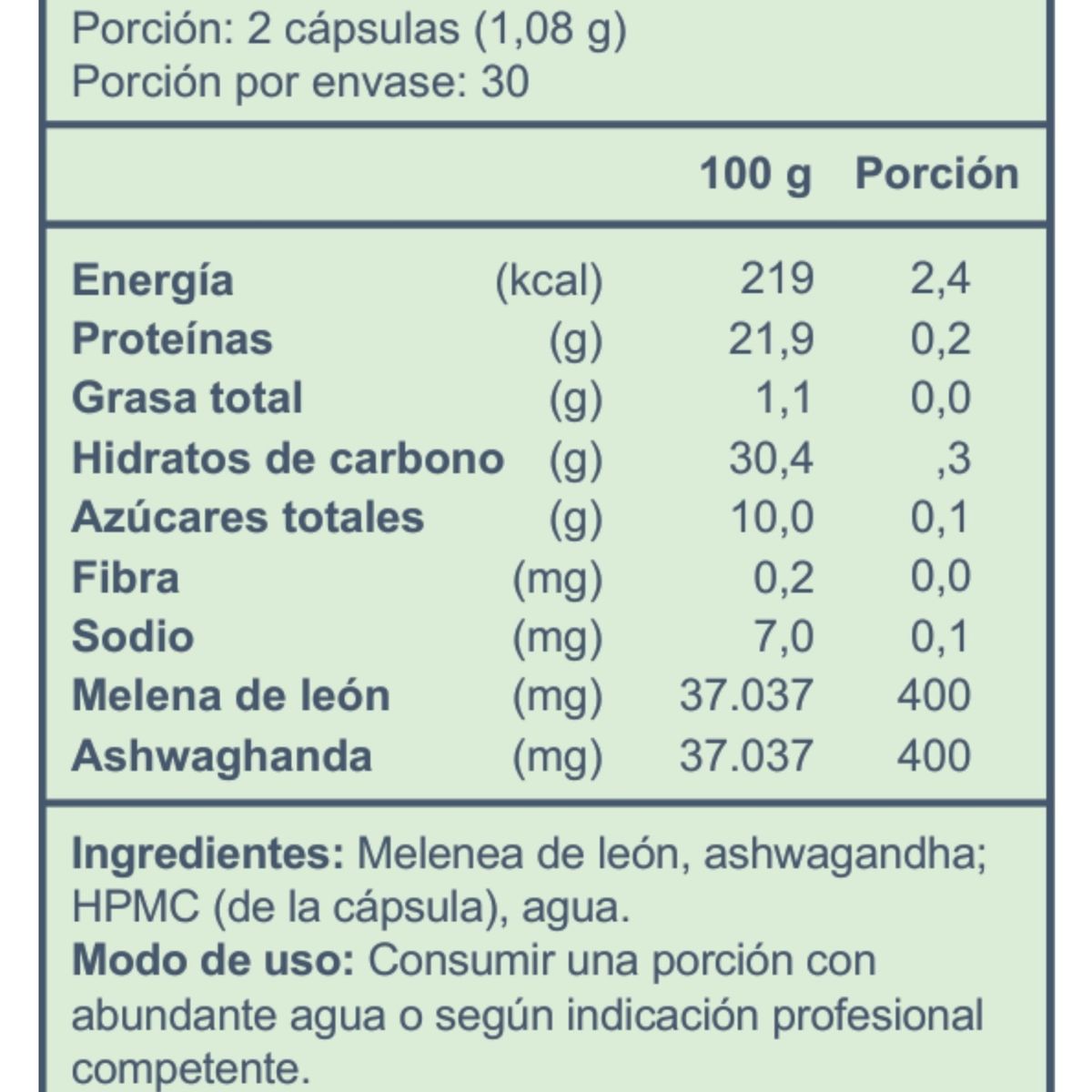FNL - Ashwaghanda + Melena De León FNL 500mg 60 Caps Sabor Sin Sabor