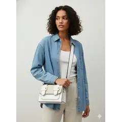 BOVINITA - Cartera Mujer Bandolera Blanco Monedero Hebillas Decorativa