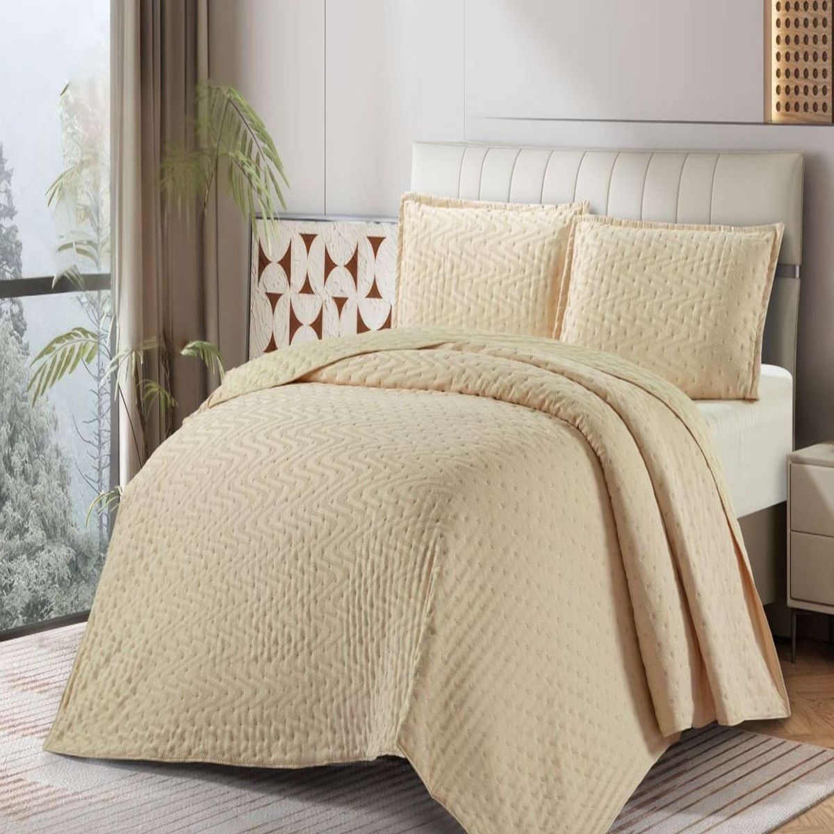 GENERICO - Cubrecama Quilt Delgado 2 plazas con relieves de Tufting