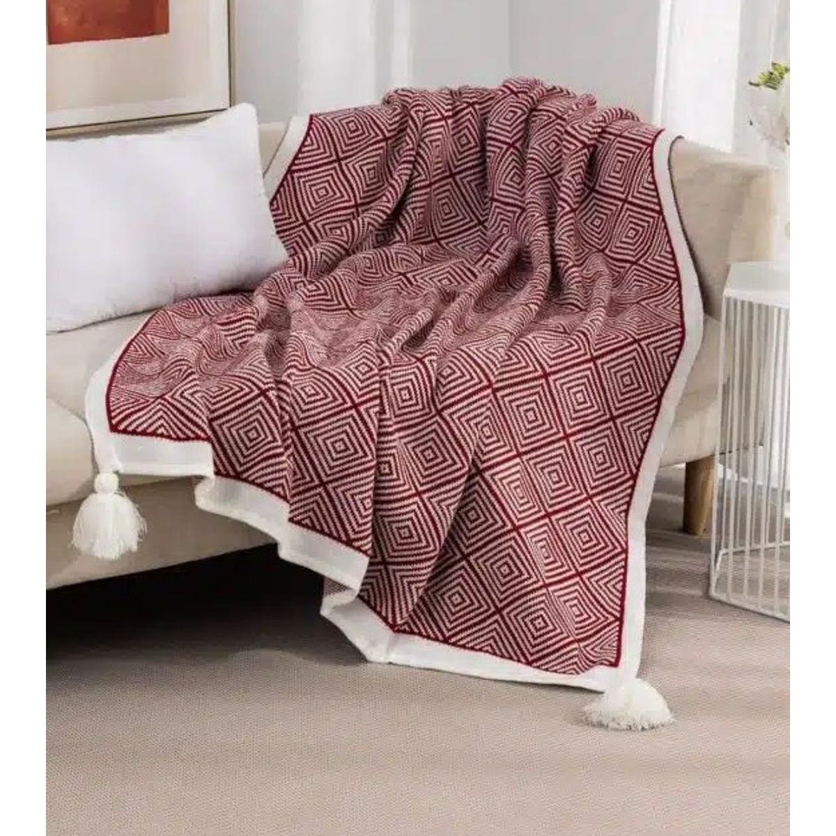 GENERICO - ELEGANTES MANTAS DECORATIVAS CON DISEÑ GEOMETRICO ESTILO NORDICO