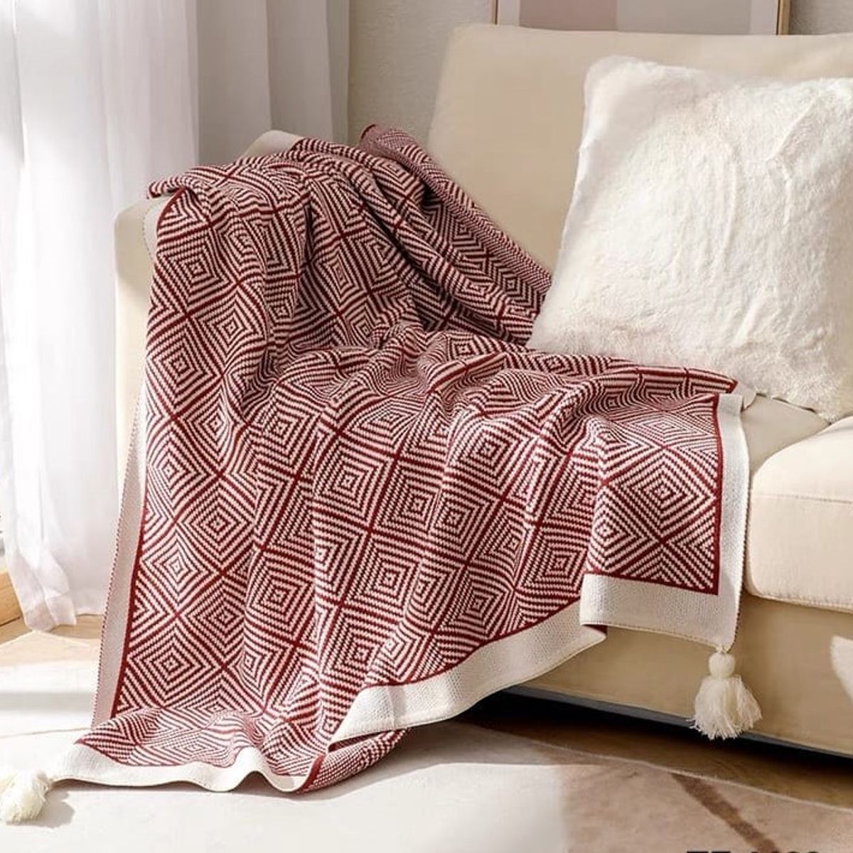 GENERICO - ELEGANTES MANTAS DECORATIVAS CON DISEÑ GEOMETRICO ESTILO NORDICO