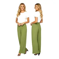 HERIEL - Pantalón Palazzo Tela Liviana Tiro Alto Elásticado