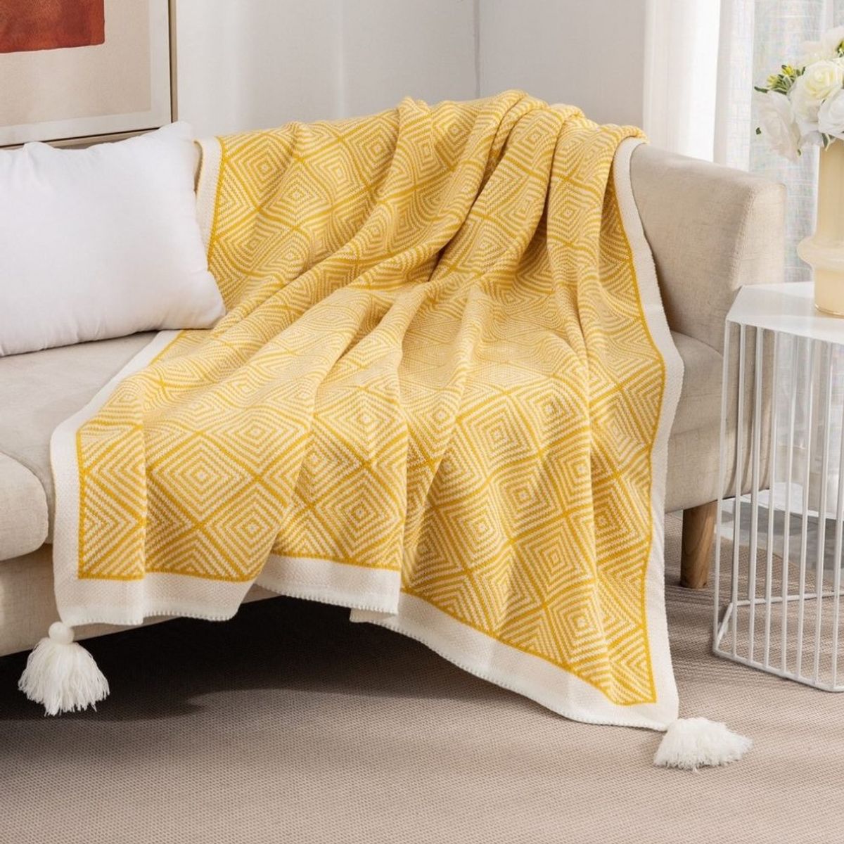 GENERICO - ELEGANTES MANTAS DECORATIVAS CON DISEÑ GEOMETRICO ESTILO NORDICO