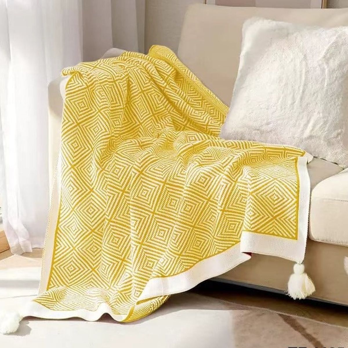 GENERICO - ELEGANTES MANTAS DECORATIVAS CON DISEÑ GEOMETRICO ESTILO NORDICO