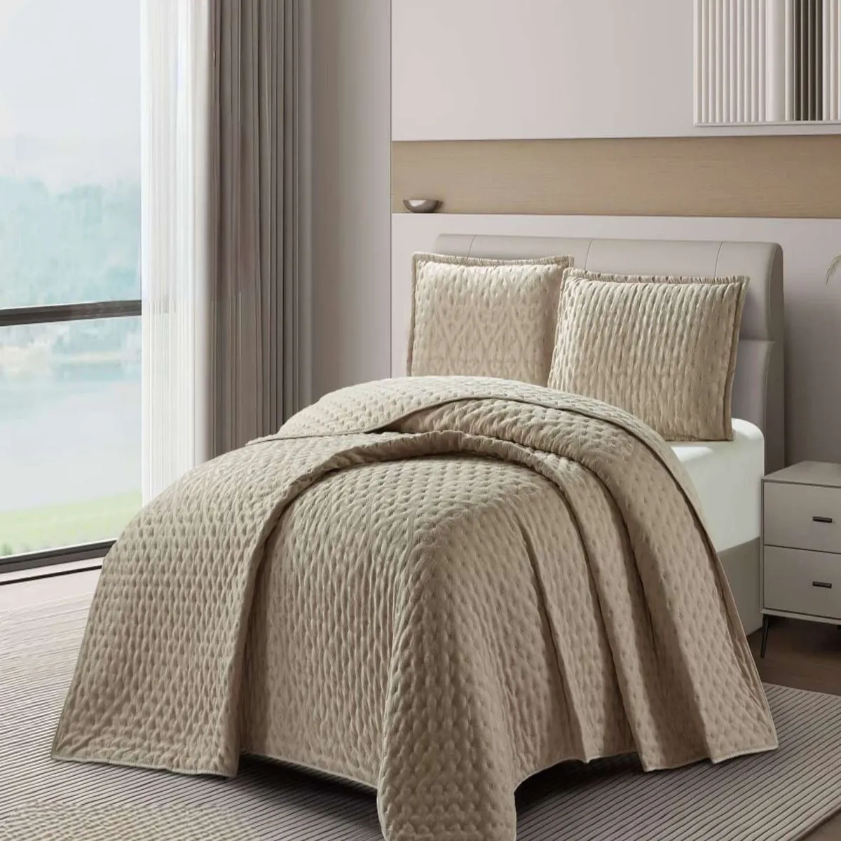 GENERICO - Cubrecama Quilt Delgado 2 plazas con relieves de Tufting