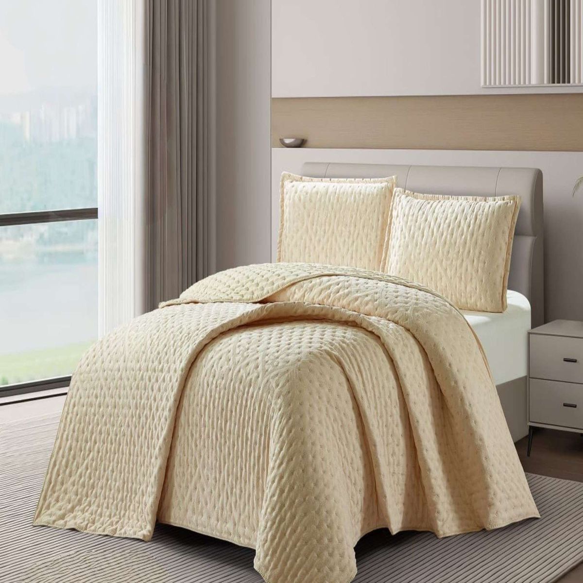 GENERICO - Cubrecama Quilt Delgado King con relieves de Tufting