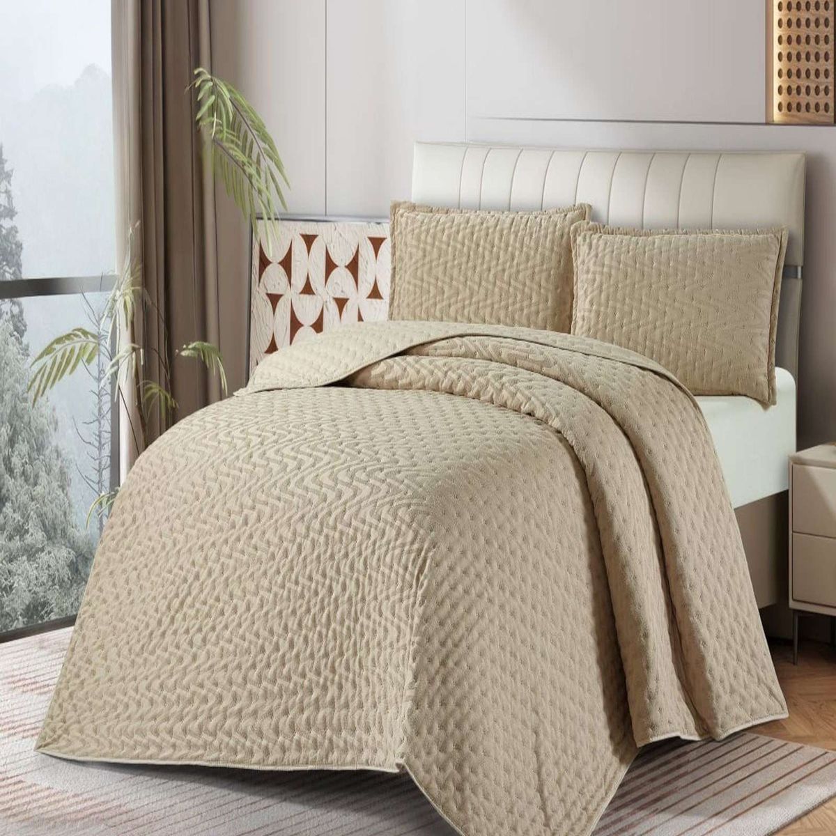 GENERICO - Cubrecama Quilt Delgado King con relieves de Tufting