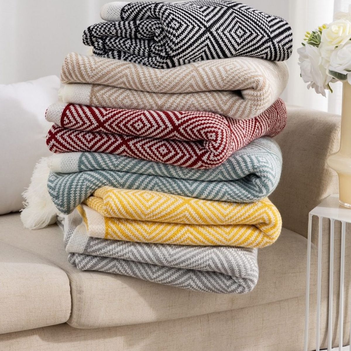 GENERICO - ELEGANTES MANTAS DECORATIVAS CON DISEÑ GEOMETRICO ESTILO NORDICO